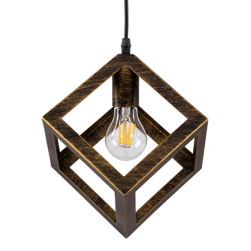 GLOBOSTAR® CUBE 00803 Μοντέρνο Κρεμαστό Φωτιστικό Οροφής με Ντουί 1 x E27 AC 220-240V IP20 - Χάλκινο Εφέ Σκουριάς - Μ25 x Π25 x Υ25cm