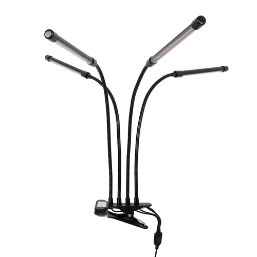 GloboStar® 85957 Grow Light Full Spectrum LED Φωτιστικό Ανάπτυξης Φυτών Γλάστρας με 4 Κινούμενες Κεφαλές & Βάση Μανταλάκι Clip SMD 2835 20W 160° AC230V IP20 με Dimmer & Timer Εσωτερικού Χώρου για Κάλυψη Επιφάνειας 1m x 1m Πλήρους Φάσματος Φωτισμού