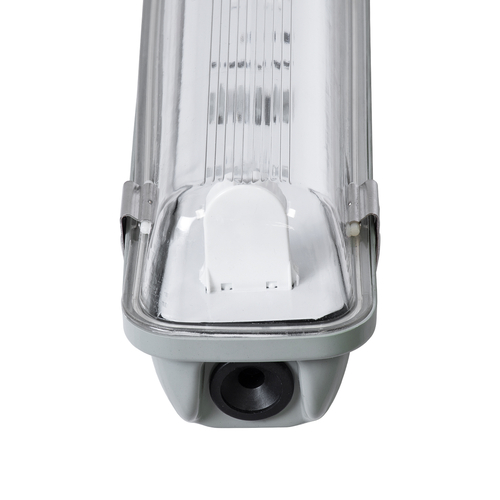 GLOBOSTAR® VIGAS 90610 Γραμμικό Βιομηχανικό Φωτιστικό Σκαφάκι Tri-Proof με Μεταλλικά Clips για 1 x Λάμπα T8 G13 60cm Τύπου Φθορίου LED Τροφοδοσίας Ενός Άκρου 120° AC 220-240V Αδιάβροχο IP65 - Γκρι με Διάφανο Κάλυμμα Πλαστικό PC - Μ66 x Π8 x Υ8cm