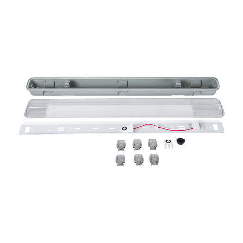 GLOBOSTAR® VIGAS 90610 Γραμμικό Βιομηχανικό Φωτιστικό Σκαφάκι Tri-Proof με Μεταλλικά Clips για 1 x Λάμπα T8 G13 60cm Τύπου Φθορίου LED Τροφοδοσίας Ενός Άκρου 120° AC 220-240V Αδιάβροχο IP65 - Γκρι με Διάφανο Κάλυμμα Πλαστικό PC - Μ66 x Π8 x Υ8cm