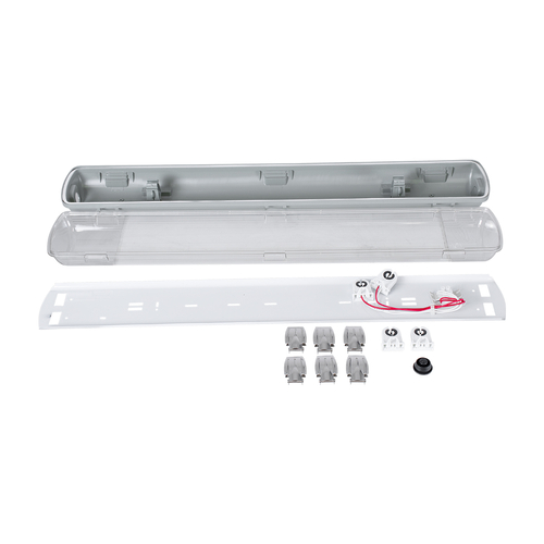 GLOBOSTAR® VIGAS 90611 Γραμμικό Βιομηχανικό Φωτιστικό Σκαφάκι Tri-Proof με Μεταλλικά Clips για 2 x Λάμπες T8 G13 60cm Τύπου Φθορίου LED Τροφοδοσίας Ενός Άκρου 120° AC 220-240V Αδιάβροχο IP65 - Γκρι με Διάφανο Κάλυμμα Πλαστικό PC - Μ66 x Π11.5 x Υ9cm