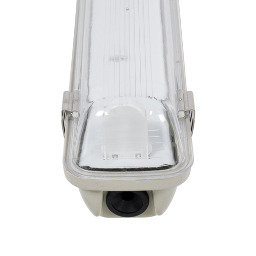 GLOBOSTAR® VIGAS 90612 Γραμμικό Βιομηχανικό Φωτιστικό Σκαφάκι Tri-Proof με Μεταλλικά Clips για 1 x Λάμπα T8 G13 120cm Τύπου Φθορίου LED Τροφοδοσίας Ενός Άκρου 120° AC 220-240V Αδιάβροχο IP65 - Γκρι με Διάφανο Κάλυμμα Πλαστικό PC - Μ126 x Π8 x Υ8.5cm