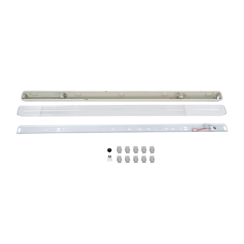 GLOBOSTAR® VIGAS 90612 Γραμμικό Βιομηχανικό Φωτιστικό Σκαφάκι Tri-Proof με Μεταλλικά Clips για 1 x Λάμπα T8 G13 120cm Τύπου Φθορίου LED Τροφοδοσίας Ενός Άκρου 120° AC 220-240V Αδιάβροχο IP65 - Γκρι με Διάφανο Κάλυμμα Πλαστικό PC - Μ126 x Π8 x Υ8.5cm