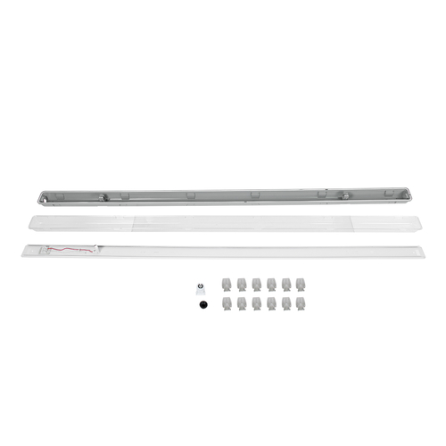 GLOBOSTAR® VIGAS 90614 Γραμμικό Βιομηχανικό Φωτιστικό Σκαφάκι Tri-Proof με Μεταλλικά Clips για 1 x Λάμπες T8 G13 150cm Τύπου Φθορίου LED Τροφοδοσίας Ενός Άκρου 120° AC 220-240V Αδιάβροχο IP65 - Γκρι με Διάφανο Κάλυμμα Πλαστικό PC - Μ156 x Π8 x Υ9cm