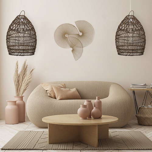 GLOBOSTAR® TAHITI 00711 Boho Κρεμαστό Φωτιστικό Οροφής με Ντουί 1 x E27 AC 220-240V IP20 - Καφέ - Μ38 x Π38 x Υ50cm