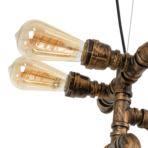 GLOBOSTAR® SWIFTWALKER 00660 Vintage Κρεμαστό Φωτιστικό Οροφής με Ντουί 3 x E27 AC 220-240V IP20 - Χάλκινο & Κόκκινο - Μ85 x Π29.5 x Υ55cm