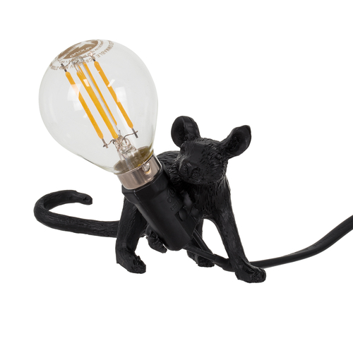 GloboStar® MOUSE 00675 Vintage Επιτραπέζιο Φωτιστικό Πορτατίφ Μονόφωτο 1 x E12 IP20 Μαύρο Πλαστικό - Μ13 x Π4 x Υ7cm