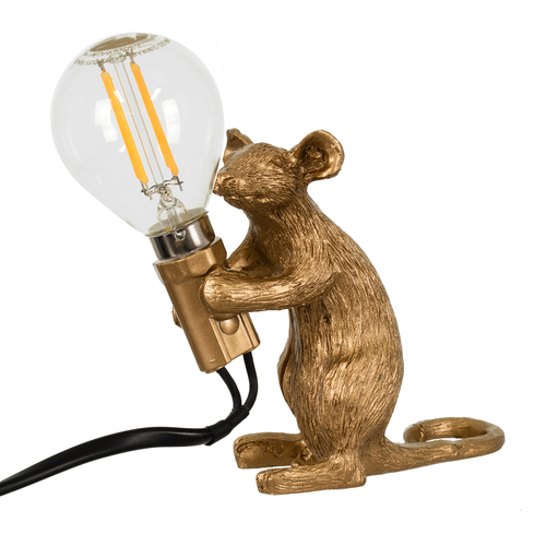 GloboStar® MOUSE 00680 Vintage Επιτραπέζιο Φωτιστικό Πορτατίφ Μονόφωτο 1 x E12 IP20 Χρυσό Πλαστικό - Μ12 x Π4 x Υ10cm