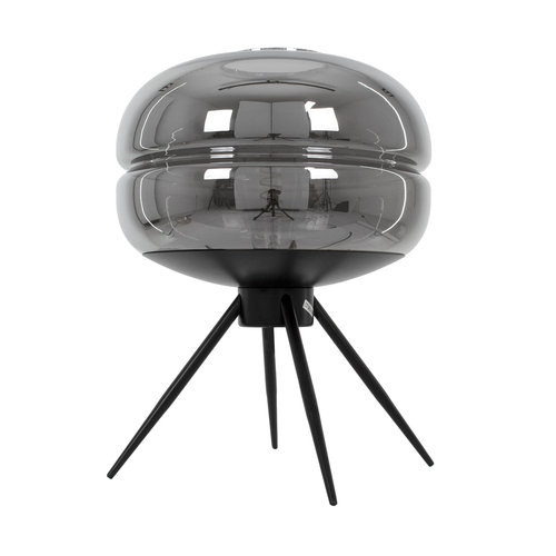 GloboStar® JAVAN 00738 Μοντέρνο Επιτραπέζιο Φωτιστικό Πορτατίφ Μονόφωτο 1 x E27 IP20 Ασημί Γυαλί με Μαύρο Μέταλλο - Μ30 x Π30 x Υ19cm