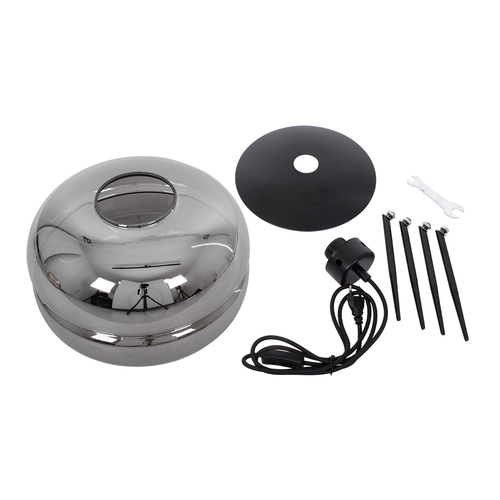 GloboStar® JAVAN 00738 Μοντέρνο Επιτραπέζιο Φωτιστικό Πορτατίφ Μονόφωτο 1 x E27 IP20 Ασημί Γυαλί με Μαύρο Μέταλλο - Μ30 x Π30 x Υ19cm