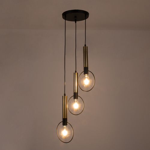 GLOBOSTAR® OLVERO 00773 Μοντέρνο Κρεμαστό Φωτιστικό Οροφής με Ντουί 3 x E27 AC 220-240V IP20 - Μαύρο & Χρυσό - Μ30 x Π30 x Y130cm