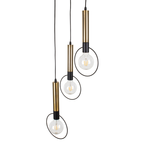 GLOBOSTAR® OLVERO 00773 Μοντέρνο Κρεμαστό Φωτιστικό Οροφής με Ντουί 3 x E27 AC 220-240V IP20 - Μαύρο & Χρυσό - Μ30 x Π30 x Y130cm