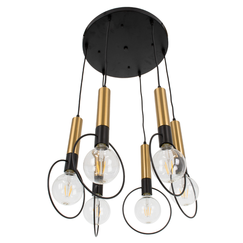 GLOBOSTAR® OLVERO 00774 Μοντέρνο Κρεμαστό Φωτιστικό Οροφής με Ντουί 6 x E27 AC 220-240V IP20 - Μαύρο & Χρυσό - Μ55 x Π55 x Y130cm