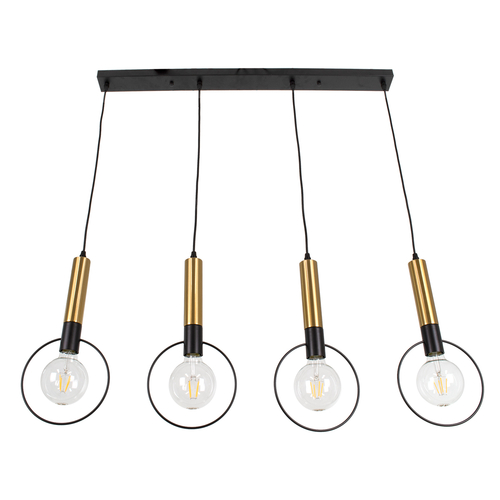 GLOBOSTAR® OLVERO 00775 Μοντέρνο Κρεμαστό Φωτιστικό Οροφής με Ντουί 4 x E27 AC 220-240V IP20 - Μαύρο & Χρυσό - Μ90 x Π18 x Y130cm