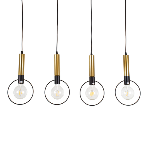 GLOBOSTAR® OLVERO 00775 Μοντέρνο Κρεμαστό Φωτιστικό Οροφής με Ντουί 4 x E27 AC 220-240V IP20 - Μαύρο & Χρυσό - Μ90 x Π18 x Y130cm