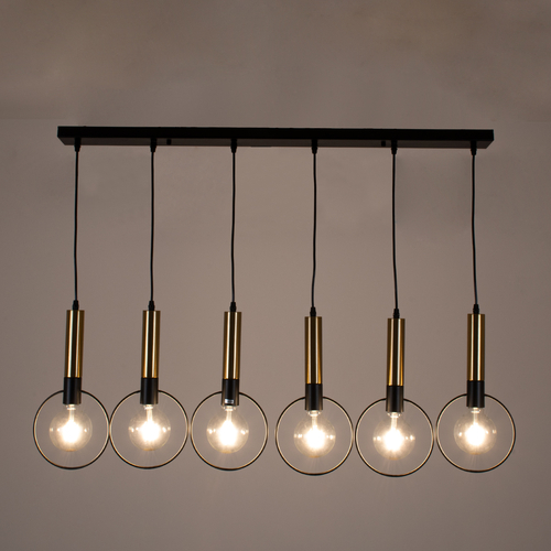 GLOBOSTAR® OLVERO 00776 Μοντέρνο Κρεμαστό Φωτιστικό Οροφής με Ντουί 6 x E27 AC 220-240V IP20 - Μαύρο & Χρυσό - Μ110 x Π18 x Y130cm