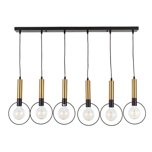 GLOBOSTAR® OLVERO 00776 Μοντέρνο Κρεμαστό Φωτιστικό Οροφής με Ντουί 6 x E27 AC 220-240V IP20 - Μαύρο & Χρυσό - Μ110 x Π18 x Y130cm