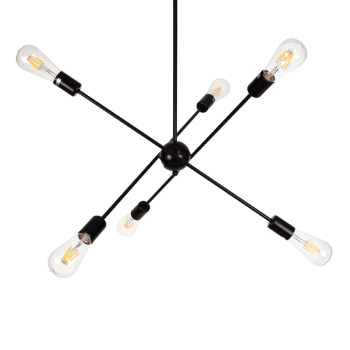 GLOBOSTAR® ZANE 00784 Μοντέρνο Φωτιστικό Οροφής με Ντουί 6 x E27 AC 220-240V IP20 - Μαύρο - Μ70 x Π70 x Υ100cm