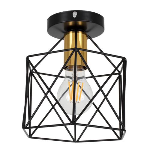 GLOBOSTAR® TRON 00792 Μοντέρνο Φωτιστικό Οροφής με Ντουί 1 x E27 AC 220-240V IP20 - Μαύρο & Χρυσό - Μ18 x Π18 x Υ19.5cm