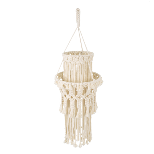 GloboStar® 36200 ETHIOPIA Boho Καπέλο Φωτιστικού- Μακραμέ Πλεκτό Χειροποίητο Μπεζ Βαμβακερό Νήμα - Μ30 x Π30 x Υ90cm