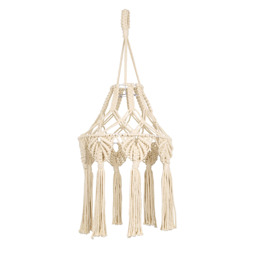 GloboStar® 36201 MOROCCO Boho Καπέλο Φωτιστικού- Μακραμέ Πλεκτό Χειροποίητο Μπεζ Βαμβακερό Νήμα - Μ30 x Π30  x Υ70cm