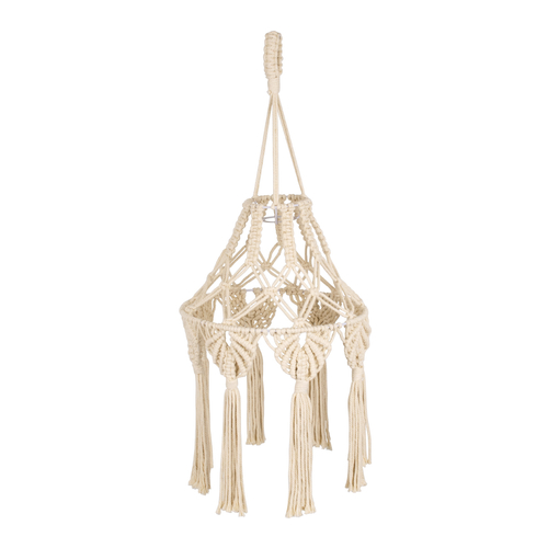 GloboStar® 36201 MOROCCO Boho Καπέλο Φωτιστικού- Μακραμέ Πλεκτό Χειροποίητο Μπεζ Βαμβακερό Νήμα - Μ30 x Π30  x Υ70cm