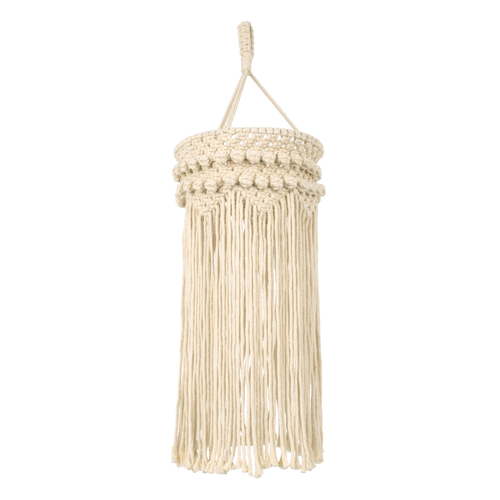 GloboStar® 36205 UGANDA Boho Καπέλο Φωτιστικού- Μακραμέ Πλεκτό Χειροποίητο Μπεζ Βαμβακερό Νήμα - Μ25 x Π25  x Υ70cm