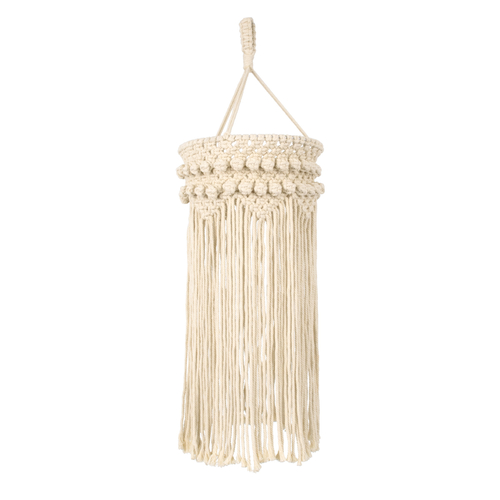 GloboStar® 36205 UGANDA Boho Καπέλο Φωτιστικού- Μακραμέ Πλεκτό Χειροποίητο Μπεζ Βαμβακερό Νήμα - Μ25 x Π25  x Υ70cm