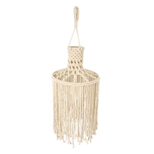 GloboStar® 36207 SENEGAL Boho Καπέλο Φωτιστικού- Μακραμέ Πλεκτό Χειροποίητο Μπεζ Βαμβακερό Νήμα - Μ30 x Π30  x Υ80cm