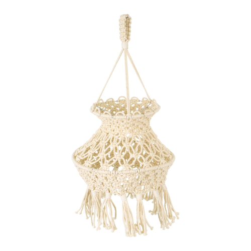 GloboStar® 36212 LIBYA Boho Καπέλο Φωτιστικού- Μακραμέ Πλεκτό Χειροποίητο Μπεζ Βαμβακερό Νήμα - Μ30 x Π30  x Υ50cm