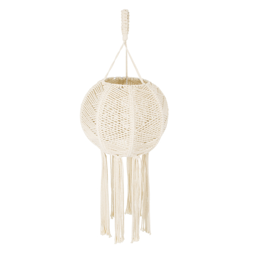 GloboStar® 36214 EGYPT Boho Καπέλο Φωτιστικού- Μακραμέ Πλεκτό Χειροποίητο Μπεζ Βαμβακερό Νήμα - Μ30 x Π30  x Υ75cm