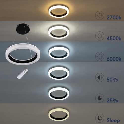 GLOBOSTAR® ARIANA 61038 Μοντέρνο Κρεμαστό Φωτιστικό Οροφής LED 55W 6376lm 120° AC 220-240V IP20 Ρυθμιζόμενο Λευκό CCT με Χειριστήριο από 2700K έως 6000K Dimmable - Lumileds SMD Chip - Λευκό Ματ - Μ48 x Π48 x Υ6.5cm - 3 Χρόνια Εγγύηση