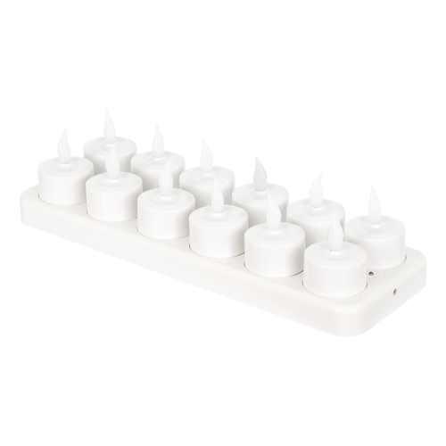 GloboStar® 79565 ΣΕΤ 12 Διακοσμητικών Realistic Κεριών με LED Εφέ Κινούμενης Φλόγας - με Ενσωματωμένη Μπαταρία - Επαναφορτιζόμενα & Βάση Φόρτισης Θερμό Λευκό 2700K