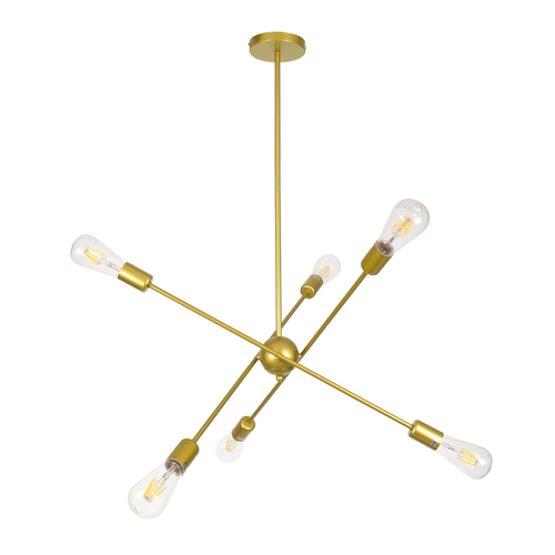 GLOBOSTAR® ZANE 00786 Μοντέρνο Φωτιστικό Οροφής με Ντουί 6 x E27 AC 220-240V IP20 - Χρυσό - Μ70 x Π70 x Υ100cm