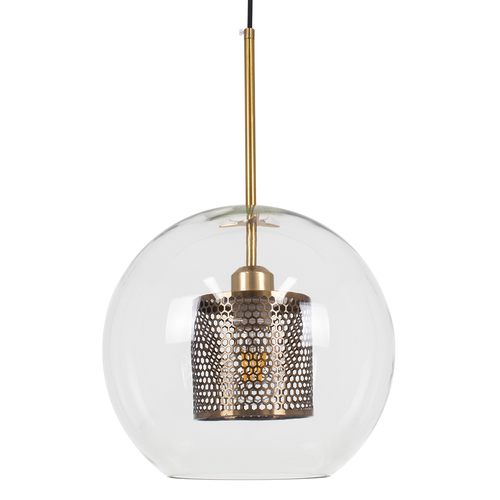 GLOBOSTAR® AVERY 00740 Μοντέρνο Κρεμαστό Φωτιστικό Οροφής με Ντουί 1 x E27 AC 220-240V IP20 - Διάφανο & Χρυσό - Μ30 x Π30 x Υ48cm