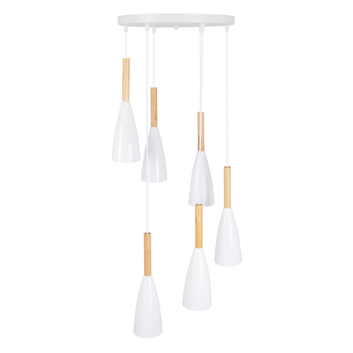 GLOBOSTAR® DILLON 00629 Μοντέρνο Κρεμαστό Φωτιστικό Οροφής με Ντουί 6 x E27 AC 220-240V IP20 - Λευκό & Μπεζ - Μ52 x Π52 x Y130cm