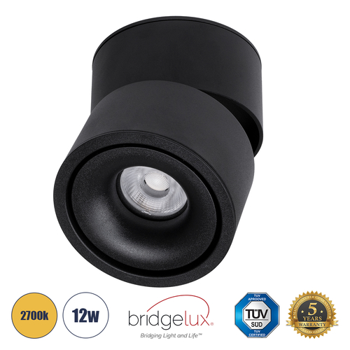 GLOBOSTAR® OMEGA-S 60301 Κινούμενο Downlight Σποτ LED 12W 1500lm 36° AC 220-240V IP20 Θερμό Λευκό 2700K - Bridgelux COB Chip & TÜV SÜD Driver - Μαύρο Ματ - Μ10 x Π10 x Υ10.5cm - 5 Χρόνια Εγγύηση