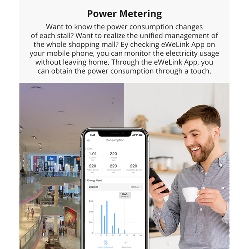 GloboStar® 80055 SONOFF SPM-MAIN - Wi-Fi Smart Stackable Power Meter Main Unit