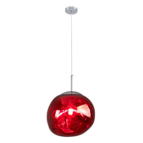 GLOBOSTAR® DIXAR 00763 Μοντέρνο Κρεμαστό Φωτιστικό Οροφής με Ντουί 1 x E27 AC 220-240V IP20 - Κόκκινο & Ασημί - Μ36 x Π36 x Υ45cm