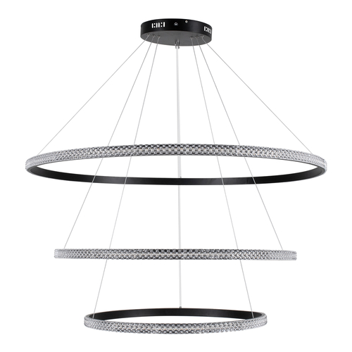 GLOBOSTAR® DIAMOND TRIO 61140-DECO Μοντέρνο Κρεμαστό Φωτιστικό Οροφής LED 150W 18379lm 360° AC 220-240V IP20 Ρυθμιζόμενο Λευκό CCT με Χειριστήριο από 2700K έως 6000K Dimmable - Lumileds SMD Chip - Μαύρο Ματ - Μ100 x Π100 x Υ100cm - 3 Χρόνια Εγγύηση