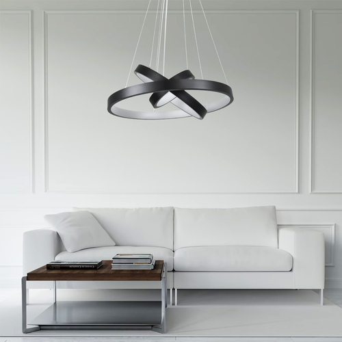 GLOBOSTAR® NEMESIS TRIO 61167-DECO Μοντέρνο Κρεμαστό Φωτιστικό Οροφής LED 100W 12123lm 360° AC 220-240V IP20 Ρυθμιζόμενο Λευκό CCT με Χειριστήριο από 2700K έως 6000K Dimmable - Lumileds SMD Chip - Μαύρο Ματ - Μ60 x Π60 x Υ60cm - 3 Χρόνια Εγγύηση