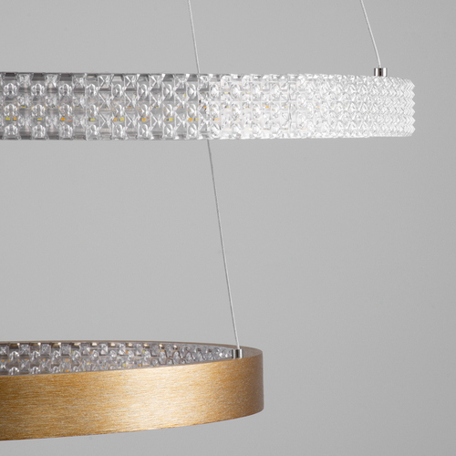 GLOBOSTAR® DIAMOND DUO 61151-DECO Μοντέρνο Κρεμαστό Φωτιστικό Οροφής LED 75W 8743lm 360° AC 220-240V IP20 Ρυθμιζόμενο Λευκό CCT με Χειριστήριο από 2700K έως 6000K Dimmable - Lumileds SMD Chip - Χρυσό Βούρτσας - Μ60 x Π60 x Υ60cm - 3 Χρόνια Εγγύηση