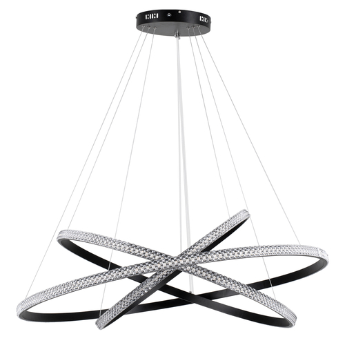 GLOBOSTAR® DIAMOND TRIO 61140 Μοντέρνο Κρεμαστό Φωτιστικό Οροφής LED 150W 18379lm 360° AC 220-240V IP20 Ρυθμιζόμενο Λευκό CCT με Χειριστήριο από 2700K έως 6000K Dimmable - Lumileds SMD Chip - Μαύρο Ματ - Μ100 x Π100 x Υ100cm - 3 Χρόνια Εγγύηση