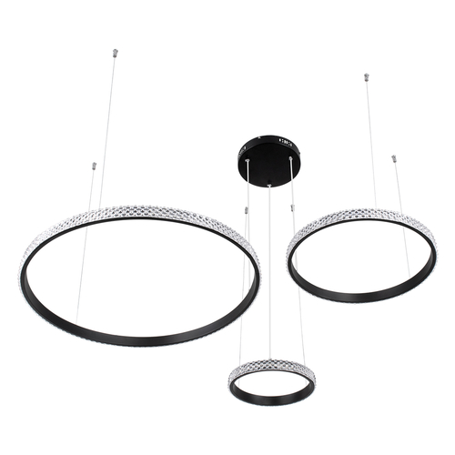 GLOBOSTAR® DIAMOND TRIO 61142 Μοντέρνο Κρεμαστό Φωτιστικό Οροφής LED 100W 12123lm 360° AC 220-240V IP20 Ρυθμιζόμενο Λευκό CCT με Χειριστήριο από 2700K έως 6000K Dimmable - Lumileds SMD Chip - Μαυρό Ματ - Μ110 x Π110 x Υ60cm - 3 Χρόνια Εγγύηση