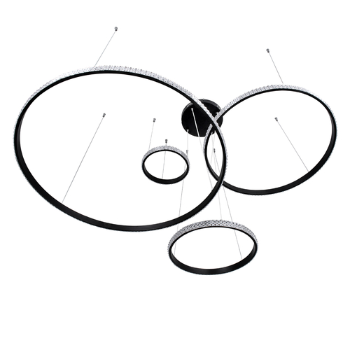 GLOBOSTAR® DIAMOND TETRA 61148 Μοντέρνο Κρεμαστό Φωτιστικό Οροφής LED 150W 18379lm 360° AC 220-240V IP20 Ρυθμιζόμενο Λευκό CCT με Χειριστήριο από 2700K έως 6000K Dimmable - Lumileds SMD Chip - Μαύρο Ματ - Μ150 x Π150 x Υ120cm - 3 Χρόνια Εγγύηση