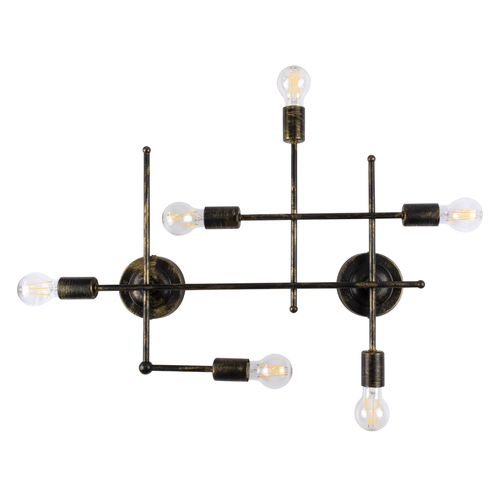GLOBOSTAR® PIPING 00666 Vintage Φωτιστικό Τοίχου - Απλίκα με Ντουί 6 x E27 AC 220-240V IP20 - Μπρούτζινο - Μ66 x Π9.5 x Υ49cm