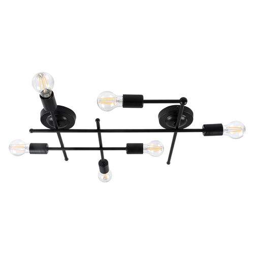 GLOBOSTAR® PIPING 00664-1 Vintage Φωτιστικό Οροφής με Ντουί 6 x E27 AC 220-240V IP20 - Μαύρο - Μ66 x Π9.5 x Υ49cm