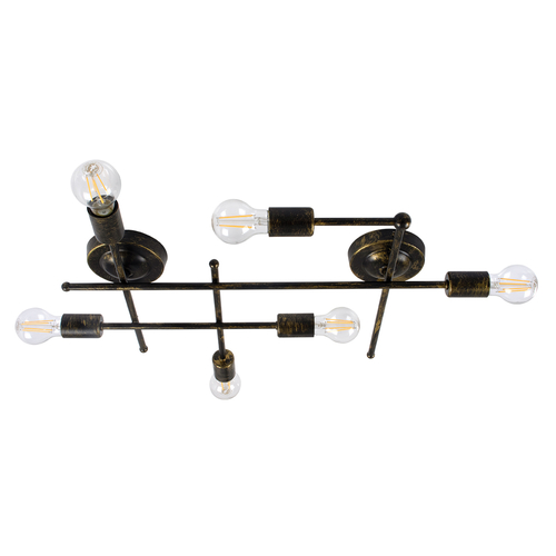 GLOBOSTAR® PIPING 00666-1 Vintage Φωτιστικό Οροφής με Ντουί 6 x E27 AC 220-240V IP20 - Μπρούτζινο - Μ66 x Π9.5 x Υ49cm
