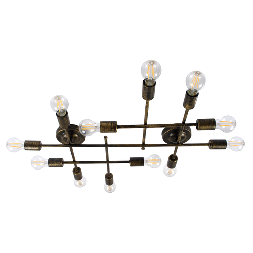 GLOBOSTAR® PIPING 00669-1 Vintage Φωτιστικό Οροφής με Ντουί 12 x E27 AC 220-240V IP20 - Μπρούτζινο - Μ78.5 x Π9.5 x Υ64cm