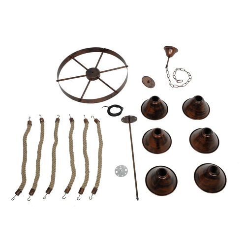 GLOBOSTAR® CAMELOT 10001191 Vintage Κρεμαστό Φωτιστικό Οροφής με Ντουί 6 x E27 AC 220-240V IP20 - Χάλκινο & Μπεζ - Μ95 x Π95 x Υ65cm